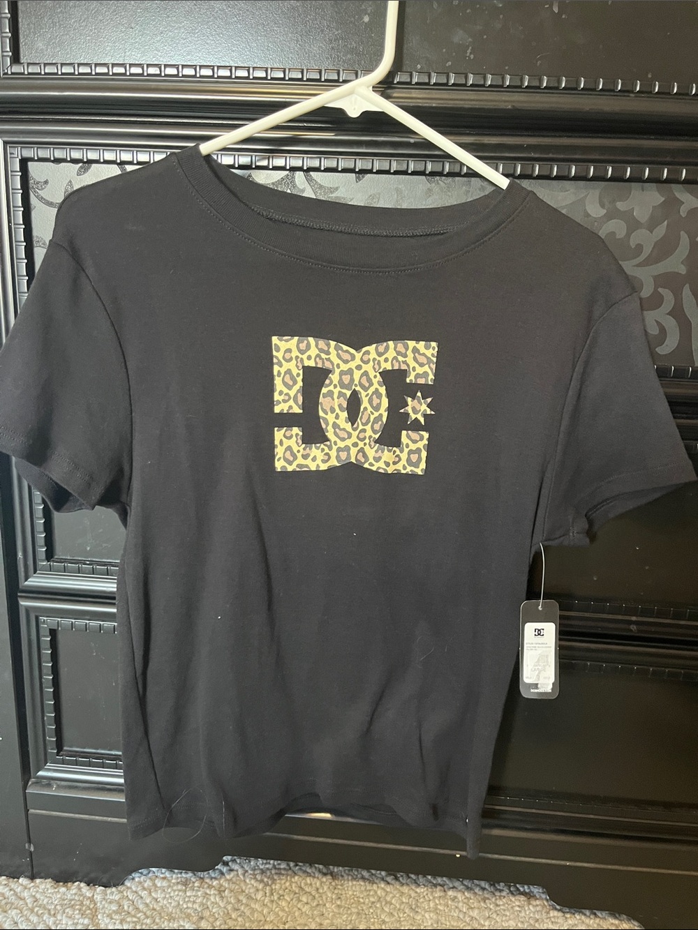 DC Black Tee with Leopard Logo